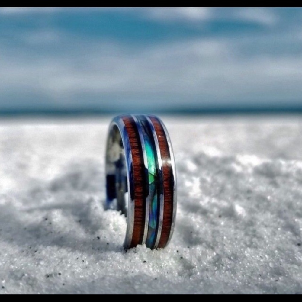 Men8mm tungsten Koa Hawaiian wood titanium ring11 - Picture 5 of 6